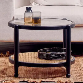 Carolina Clear Glass Top Coffee Table With Black Wooden Frame