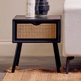 Carolina Wooden Side Table With 1 Drawer In Black And Oak