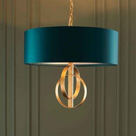 Carson Small Teal Fabric Pendant Light In Antique Gold