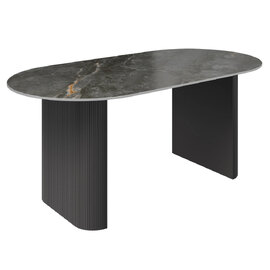 Carteret Ceramic Oval Dining Table In Gloss Grey