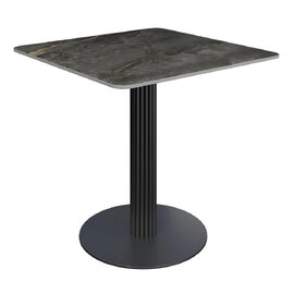 Carteret Ceramic Square Dining Table With Ribbed Base In Gloss Grey