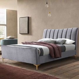 Carteret Fabric Double Bed In Grey Velvet