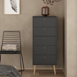 Casey Wooden Chest Of 5 Drawers In Dark Grey