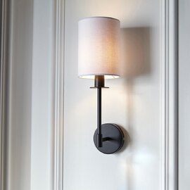 Casper Fabric Cylinder Shade Wall Light In Matt Black