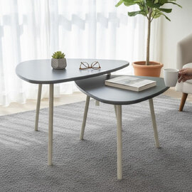 Caspian Anthracite Wooden Top Set of 2 Side Tables with Cashmere Tubular Steel Legs