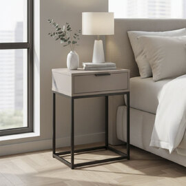 Caspian Metal Side Table with 1 Drawer in Cashmere Brown and Black