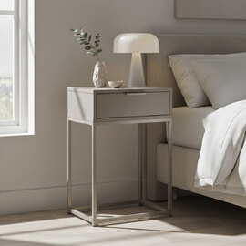 Caspian Metal Side Table with 1 Drawer in Cashmere Brown