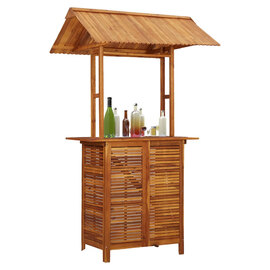 Cassidy Outdoor Wooden Bar Table With Rooftop In Brown
