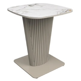 Castle Ceramic Side Table With Beige Wooden Base In White