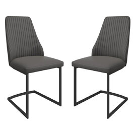 Castle Dark Grey Faux Leather Dining Chairs In Pair
