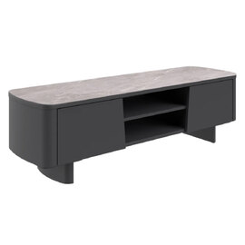 Castle Light Grey Ceramic Top TV Stand With Grey Wooden Base