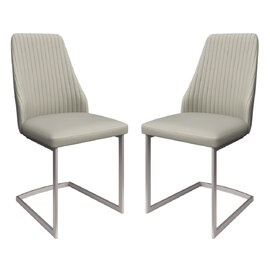 Castle Light Grey Faux Leather Dining Chairs In Pair