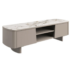 Castle White Ceramic Top TV Stand With Beige Wooden Base
