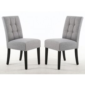Mendoza Silver Grey Fabric Dining Chairs With Black Legs In Pair