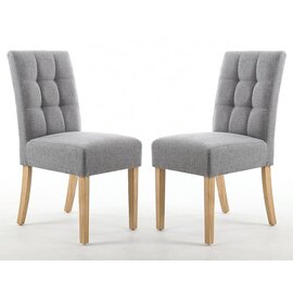 Mendoza Silver Grey Fabric Dining Chairs With Oak Legs In Pair