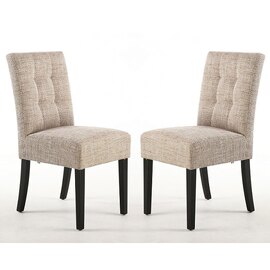 Mendoza Oatmeal Fabric Dining Chairs With Black Legs In Pair