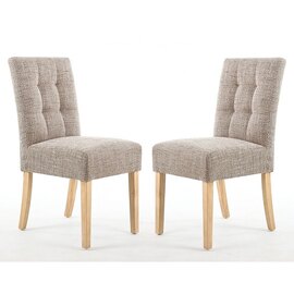 Mendoza Oatmeal Fabric Dining Chairs With Oak Legs In Pair