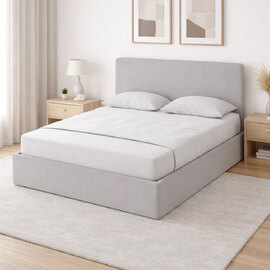 Catskill Fabric Ottoman Storage Double Bed In Soft Grey
