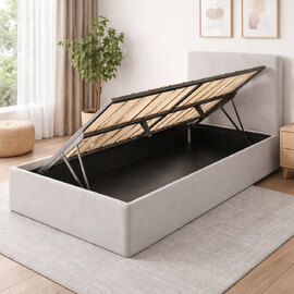 Catskill Fabric Ottoman Storage Single Bed In Soft Grey