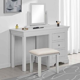 Cavara Wooden Dressing Table Set With 3 Drawers In Pebble Grey