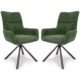 Cavino Green Fabric Dining Chairs With Black Legs In Pair