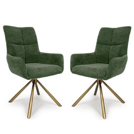 Cavino Green Fabric Dining Chairs With Bronze Legs In Pair