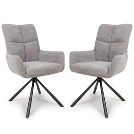 Cavino Pewter Fabric Dining Chairs With Black Legs In Pair