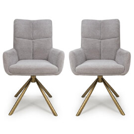 Cavino Pewter Fabric Dining Chairs With Bronze Legs In Pair