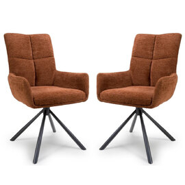 Cavino Rust Fabric Dining Chairs With Black Legs In Pair