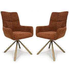 Cavino Rust Fabric Dining Chairs With Bronze Legs In Pair