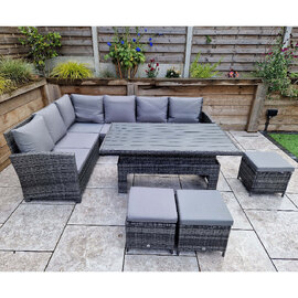 Caxias Wooden Garden Corner Lift Up Dining Set In Grey