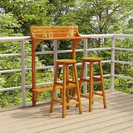 Cayla 3 Piece Balcony Bar Table And Bar Stools With Round Seat