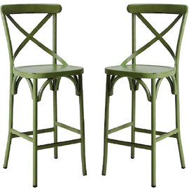 Cayuga Vintage Green Aluminium Outdoor Bar Chairs In Pair