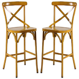 Cayuga Vintage Yellow Aluminium Outdoor Bar Chairs In Pair