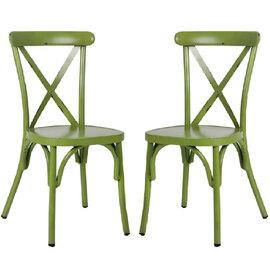 Cayuga Vintage Green Aluminium Outdoor Side Chairs In Pair