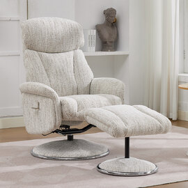 Cazira Fabric Swivel Recliner Chair with Footstool in Biscuit