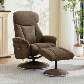 Cazira Fabric Swivel Recliner Chair with Footstool in Espresso