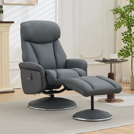 Cazira Full Leather Swivel Recliner Chair with Footstool in Petrol Blue
