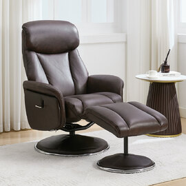 Cazira Full Leather Swivel Recliner Chair with Footstool in Russet