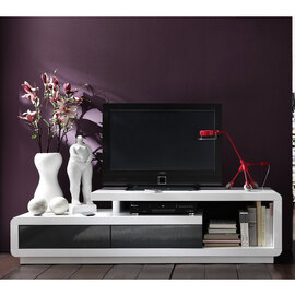 Celia Wooden TV Stand In High Gloss White And Grey With 2 Drawers