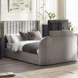 Celina Fabric Side Lift Ottoman Super King Size TV Bed - Light Grey