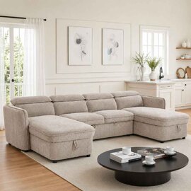 Celmora Fabric U Shape Corner Sofabed in Beige