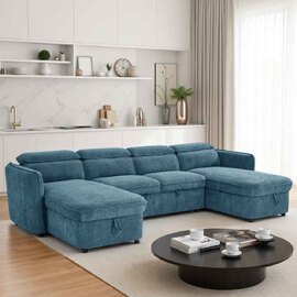 Celmora Fabric U Shape Corner Sofabed in Blue