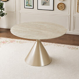 Celrion Travertine Marble Effect Sintered Stone Top Dining Table with Cappuccino Base