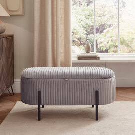 Celvane Velvet Ottoman Storage Bench in Grey