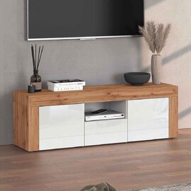 Centennial High Gloss TV Stand With 2 Doors 1 Drawer In White And Oak