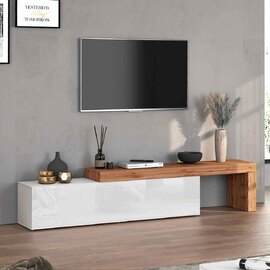 Centennial Large High Gloss Adjustable TV Stand With 1 Flap Door In White And Wotan Oak