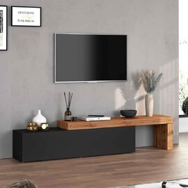 Centennial Large Wooden Adjustable TV Stand With 1 Flap Door In Anthracite And Wotan Oak