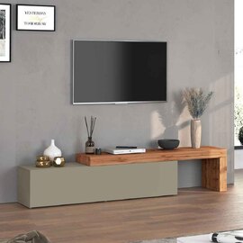 Centennial Large Wooden Adjustable TV Stand With 1 Flap Door In Taupe And Wotan Oak
