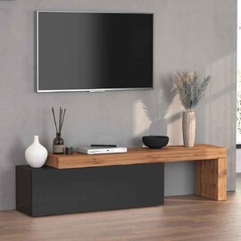 Centennial Medium Wooden Adjustable TV Stand With 1 Flap Door In Anthracite And Wotan Oak